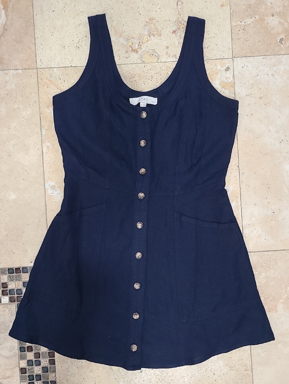LOFT Navy Button-Front Mini Dress - Picture 2 of 8